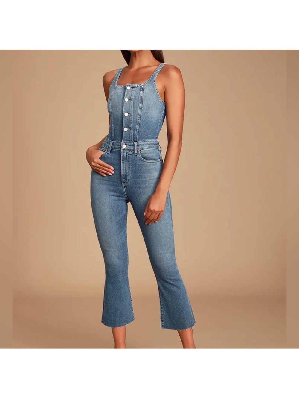 Etica Light Blue Denim Button-Front Jumpsuit